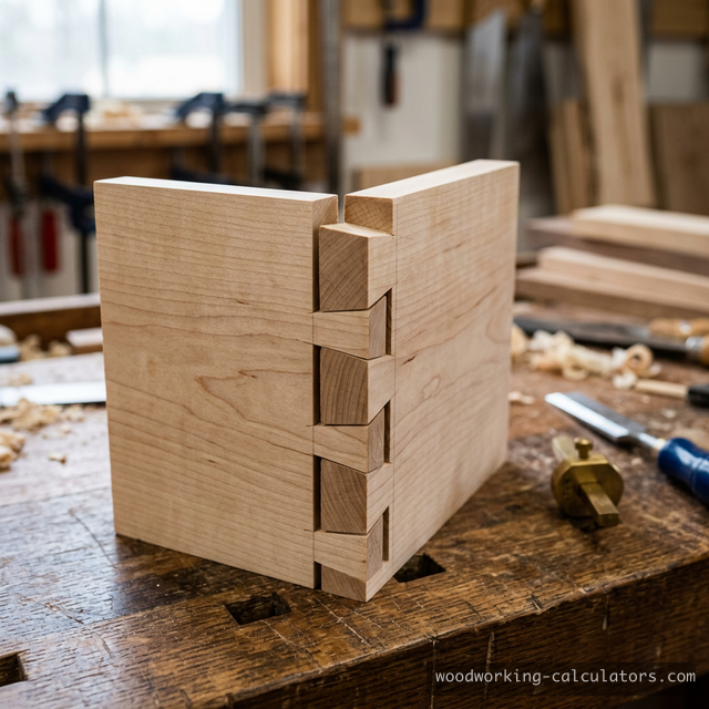 Through dovetail joint showing interlocking pins and tails